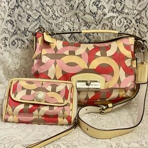 Coach -22743 Kristin Multi-color 2-way Hobo Satchel -Crossbody w/Matching Wallet